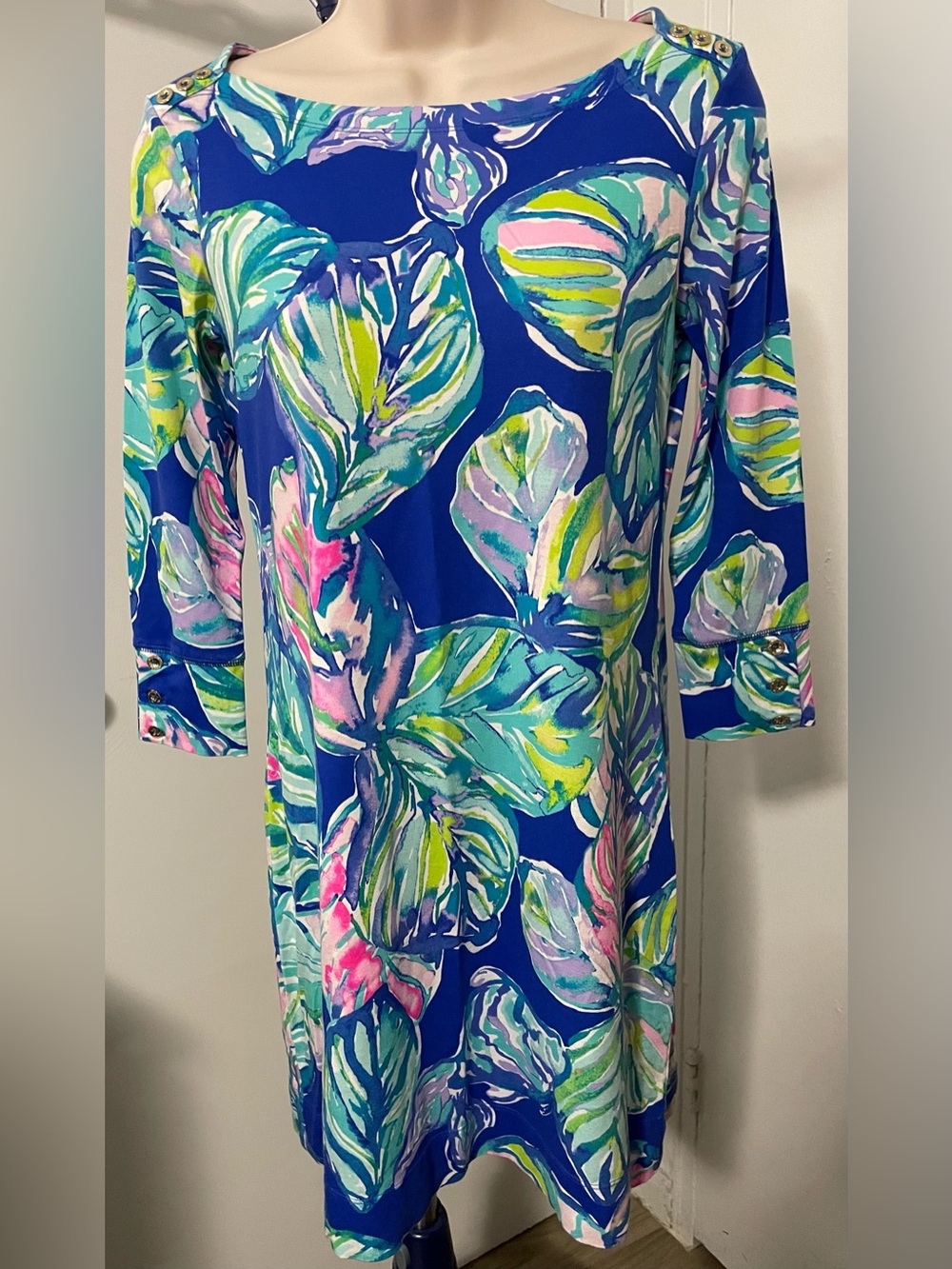 Lilly Pulitzer Royal Blue Tropical Leaf Midi Dress Sz.XS